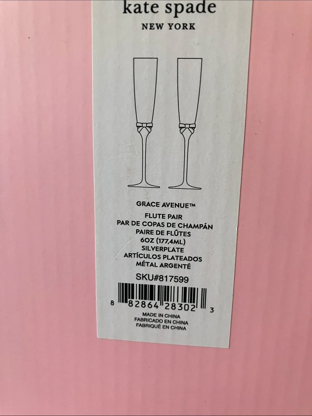 kate spade: “Grace Avenue” Silverplate Flute Pair Champagne Flutes- 6 oz